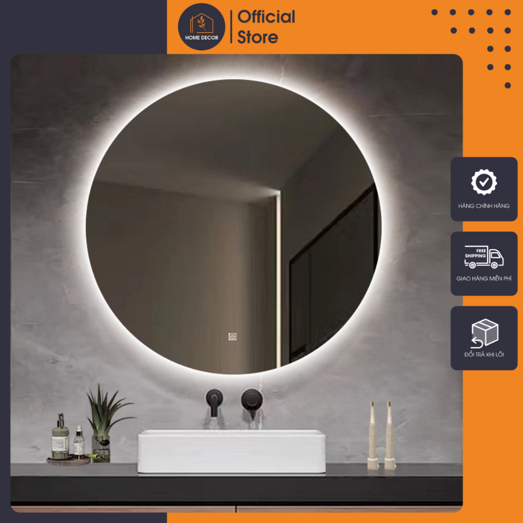 Gương Tròn Led Cảm Ứng TDECOR Treo Tường Phòng Tắm, Decor Bàn Trang Điểm Cao Cấp