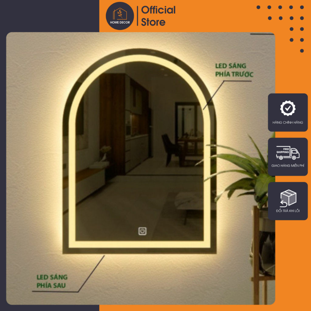 Gương TDECOR Hình Vòm Cao Cấp Có Đèn LED Chiếu Sáng Dùng Để Decor Nhà Tắm, Bàn Trang Điểm