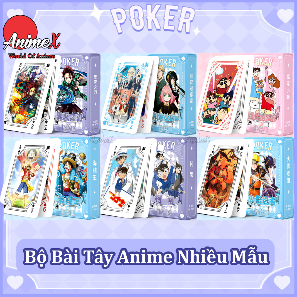 Hộp Bài Tây Poker Nhiều Anime One Piece Naruto Thanh Gươm Diệt Quỷ Spy X Family Conan