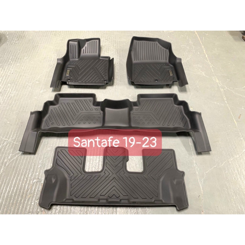 Thảm lót sàn ô tô Hyundai Santafe 2019-2024, Thảm nhựa TPE 5D đúc nguyên khối theo xe. Bộ 4 miếng