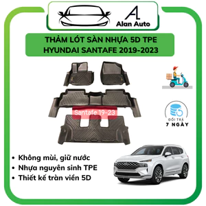 Thảm lót sàn ô tô Hyundai Santafe 2019-2024, Thảm nhựa TPE 5D đúc nguyên khối theo xe. Bộ 4 miếng