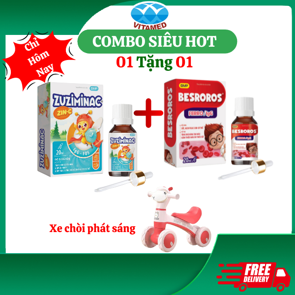 Combo siêu hot bộ đôi vi chất bổ sung Sắt BESROROS+ Kẽm ZUZIMINAC tặng quà khủng