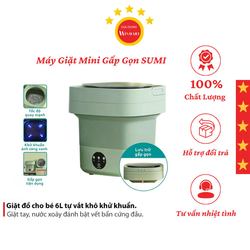 Máy Giặt Mini Gấp Gọn SUMI - Máy Giặt Tất, Đồ Lót, Đồ Cho Bé Khử Khuẩn Bằng Ánh Sáng Xanh Công Suất 36W