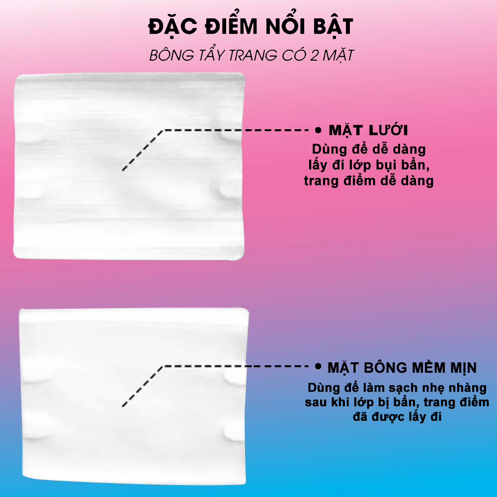 Ảnh Bông tẩy trang Kihasu 100% cotton 3 lớp mềm mại làm sạch bụi bẩn, lớp trang điểm, an toàn cho mọi loại da 4