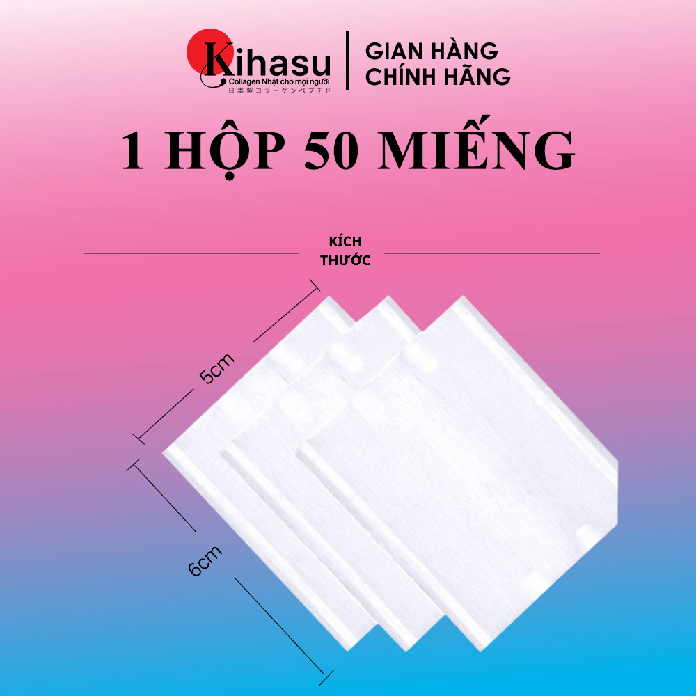 Ảnh Bông tẩy trang Kihasu 100% cotton 3 lớp mềm mại làm sạch bụi bẩn, lớp trang điểm, an toàn cho mọi loại da 2