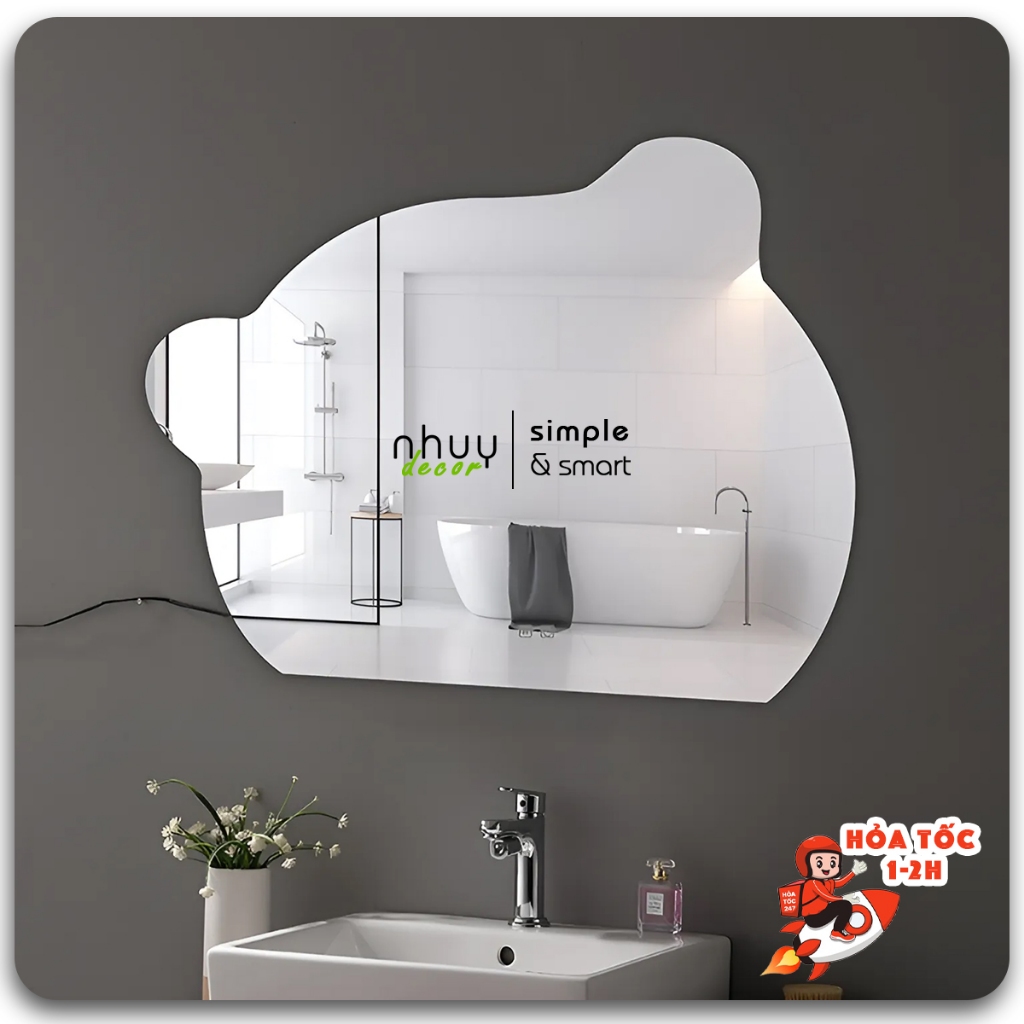 Gương Treo Tường Hình Chú Gấu Decor Phòng Tắm Cao Cấp NHU Y DECOR Đầy Đủ Phụ Kiện