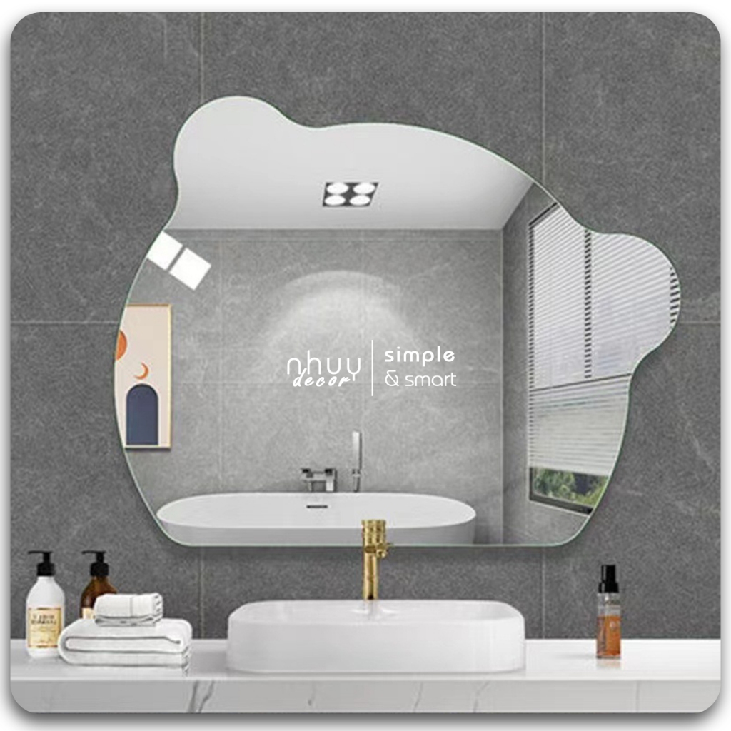 Gương Treo Tường Hình Chú Gấu Decor Phòng Tắm Cao Cấp NHU Y DECOR Đầy Đủ Phụ Kiện