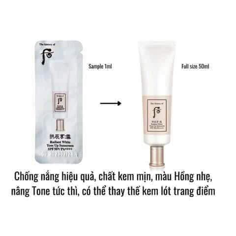 [Set 120 gói] Gói kem chống nắng nâng tone đẹp nhất của Whoo Radiant White tone up 1ml