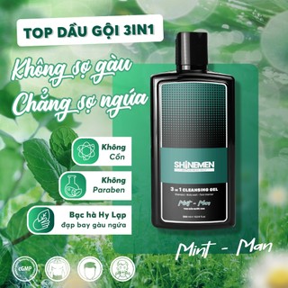 Sữa tắm gội và Rửa mặt kiềm dầu 3 in 1 SHINEMEN hương nước hoa MINT-MAN chiết xuất thiên nhiên 300ml