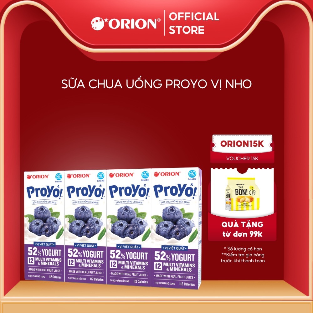 Lốc 4 hộp Sữa Chua Uống ORION ProYo vị Việt Quất 180ML | Shopee Việt Nam