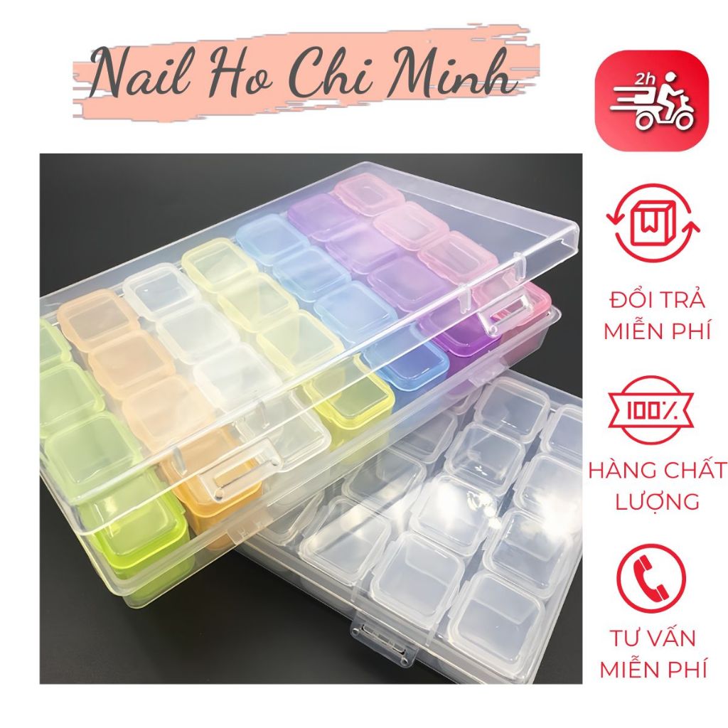 [Sản Phẩm Mới] Hộp nhựa đựng đá, charm, phụ kiện nail 28 ô hộp rời