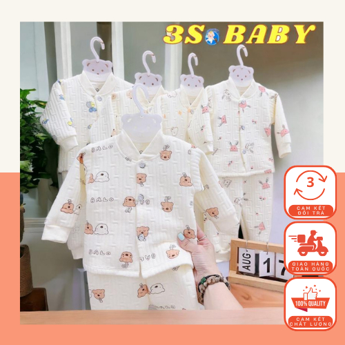 Bộ xốp gấu sơ sinh từ 0 tới 9 tháng tuổi dài tay Hi Mom cao cấp, mềm mại, họa tiết đáng yêu cho bé 4-10kg HQ01 Heo