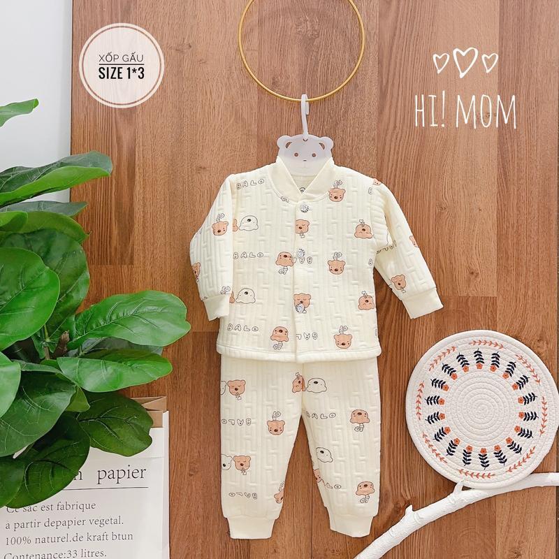 Bộ xốp gấu sơ sinh từ 0 tới 9 tháng tuổi dài tay Hi Mom cao cấp, mềm mại, họa tiết đáng yêu cho bé 4-10kg HQ01 Heo