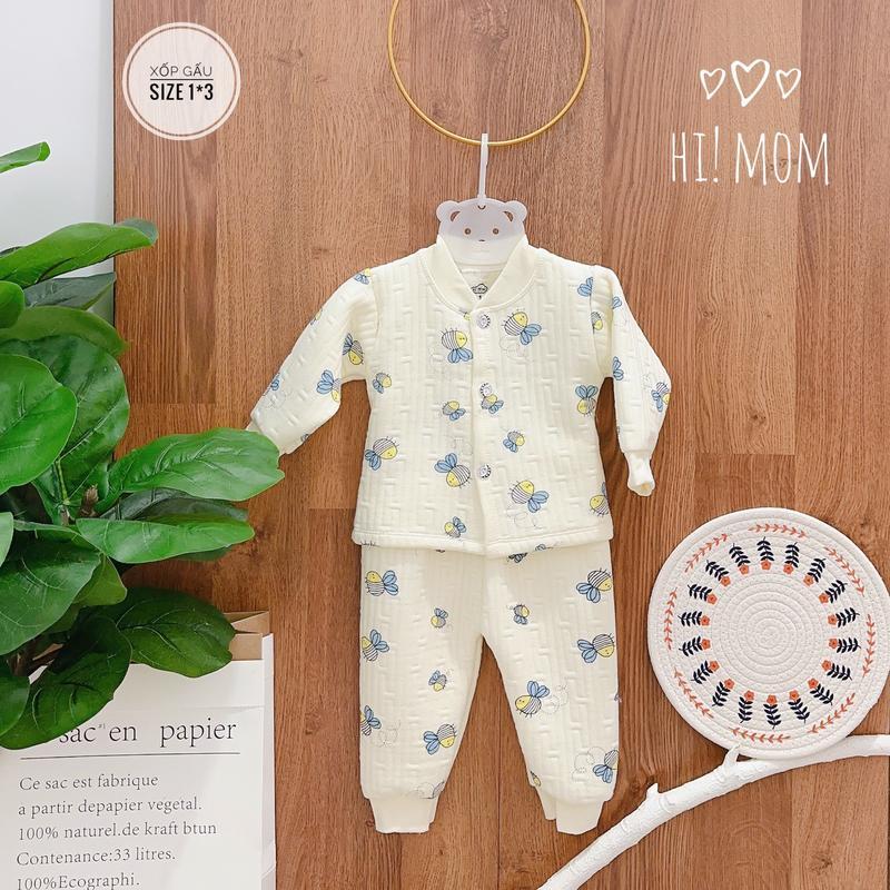 Bộ xốp gấu sơ sinh từ 0 tới 9 tháng tuổi dài tay Hi Mom cao cấp, mềm mại, họa tiết đáng yêu cho bé 4-10kg HQ01 Heo