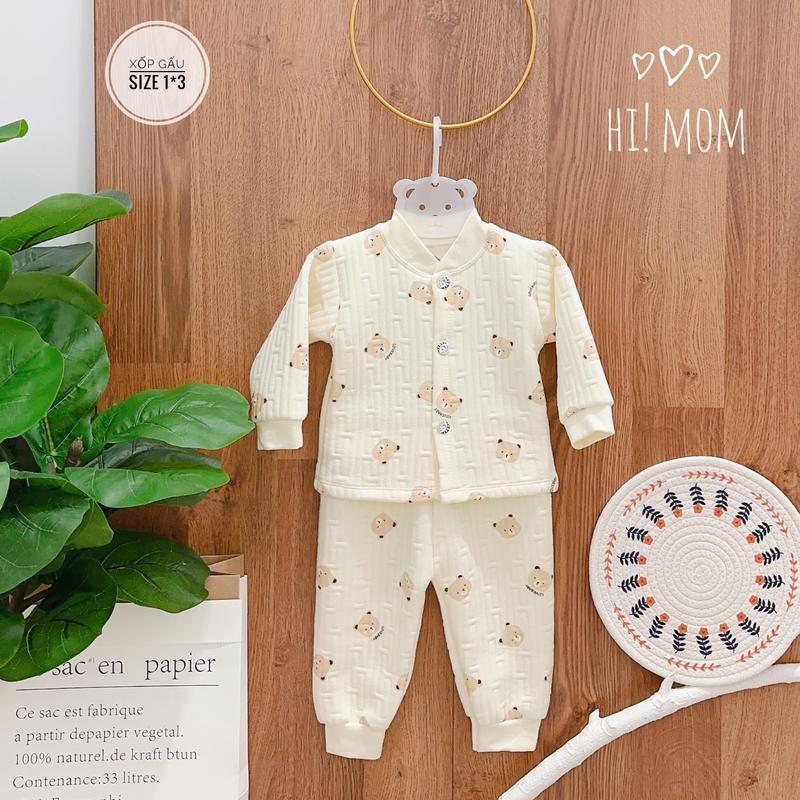 Bộ xốp gấu sơ sinh từ 0 tới 9 tháng tuổi dài tay Hi Mom cao cấp, mềm mại, họa tiết đáng yêu cho bé 4-10kg HQ01 Heo