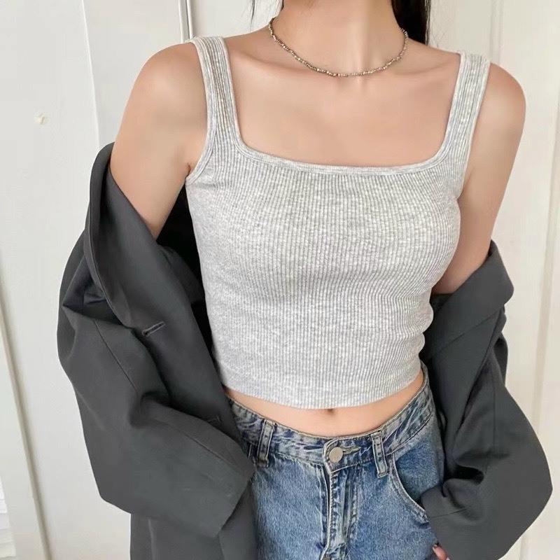 Ảnh Áo bra 2 dây bản vừa áo bra 2 dây chất thun gân In So Of cao cấp cổ vuông hách dáng dễ mix đồ silive_official 3
