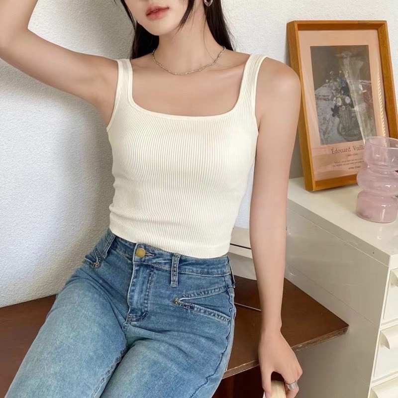 Ảnh Áo bra 2 dây bản vừa áo bra 2 dây chất thun gân In So Of cao cấp cổ vuông hách dáng dễ mix đồ silive_official 2