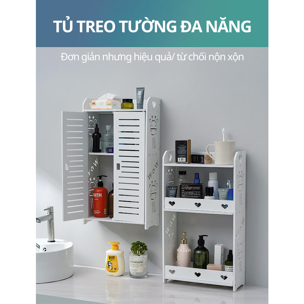 Tủ nhà tắm treo tường đựng mỹ phẩm, sữa rửa mặt chống nước màu trắng