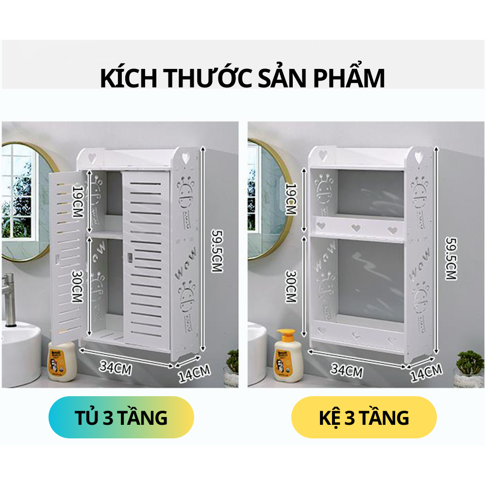 Tủ nhà tắm treo tường đựng mỹ phẩm, sữa rửa mặt chống nước màu trắng