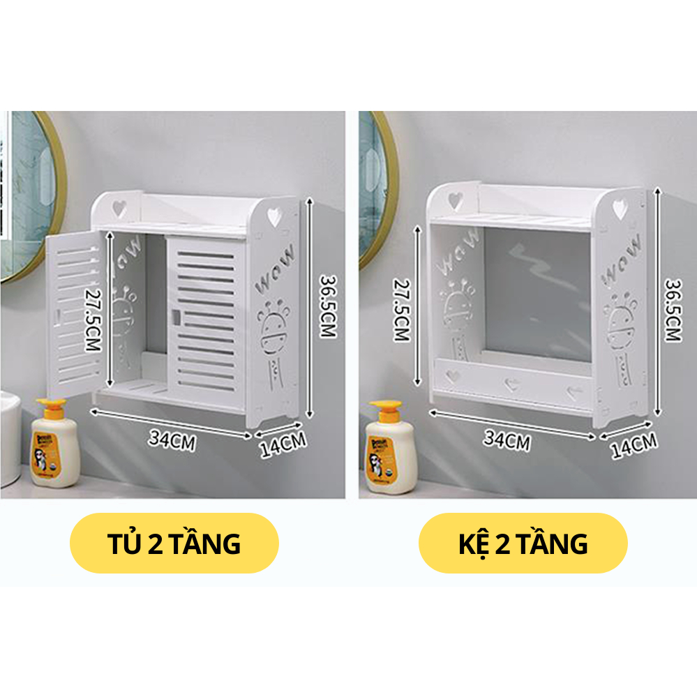 Tủ nhà tắm treo tường đựng mỹ phẩm, sữa rửa mặt chống nước màu trắng