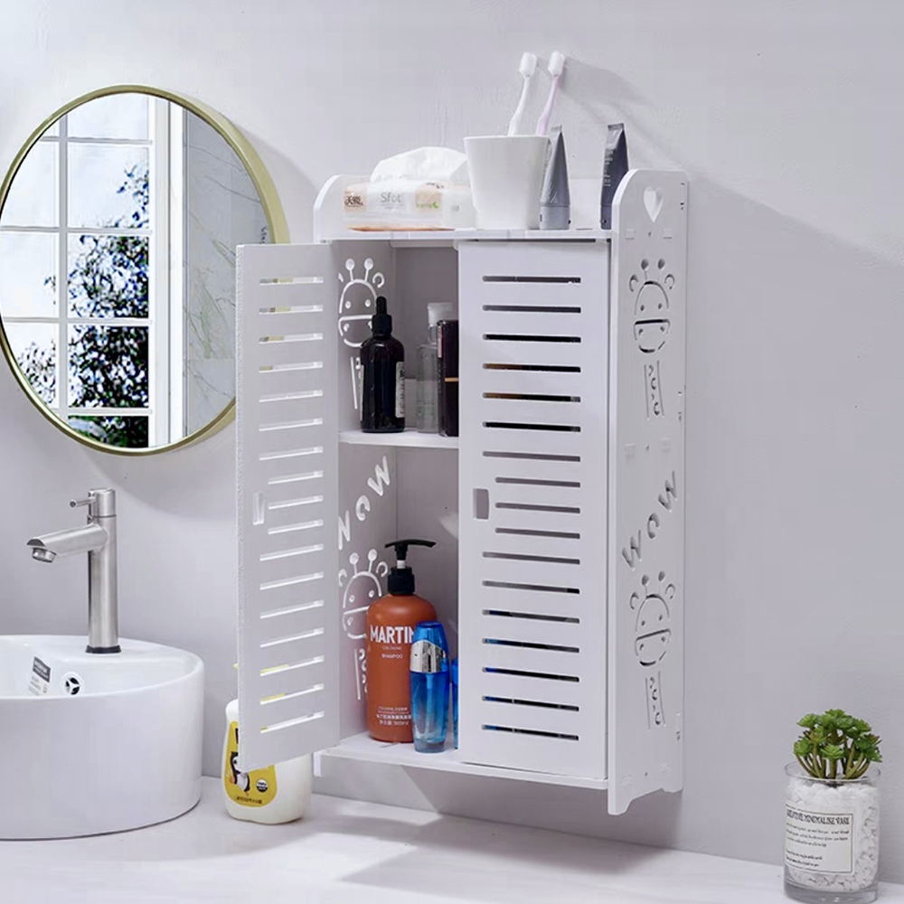 Tủ nhà tắm treo tường đựng mỹ phẩm, sữa rửa mặt chống nước màu trắng