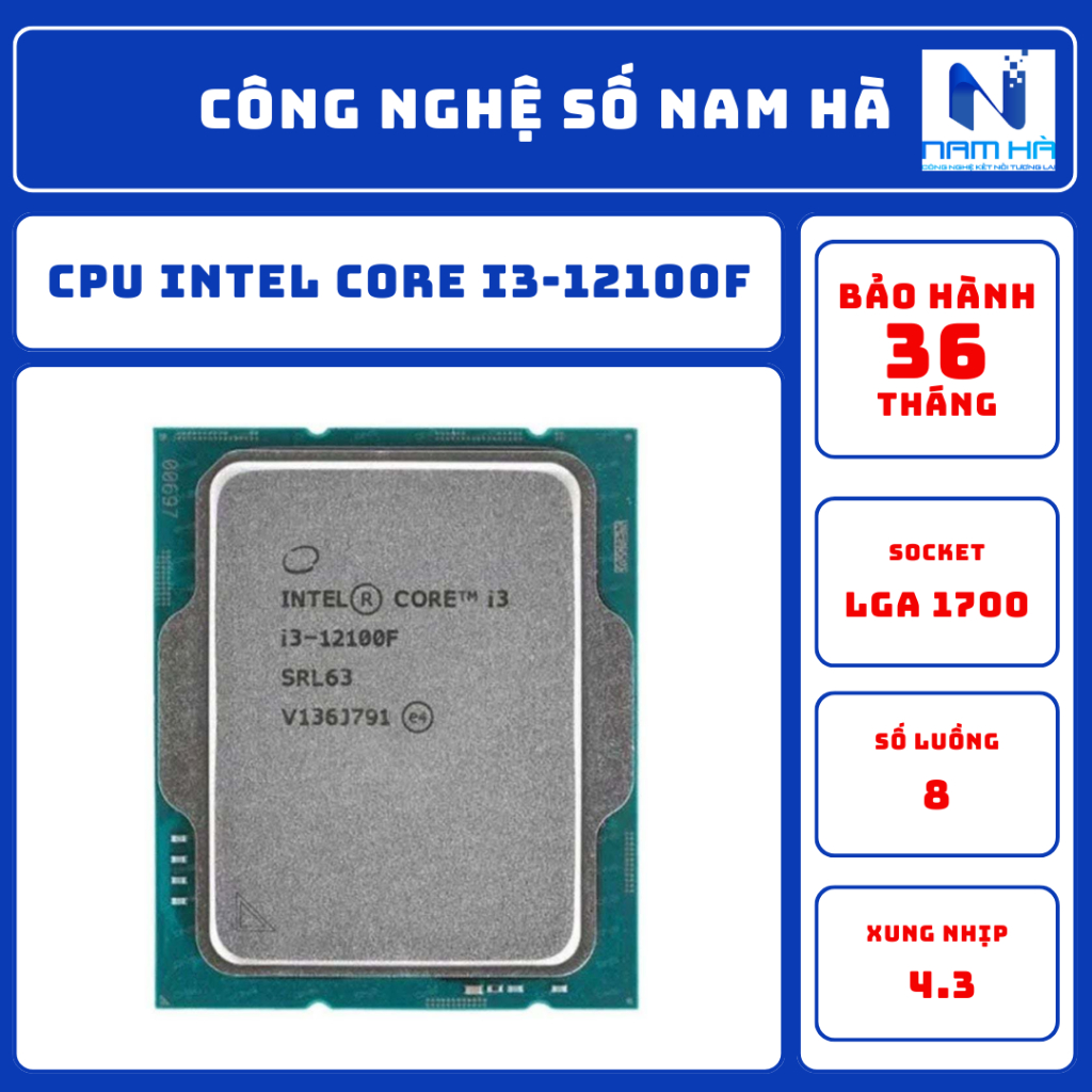 CPU Intel Core i3-12100F tray no fan (3.3GHz turbo up to 4.3GHz, 4 nhân ...