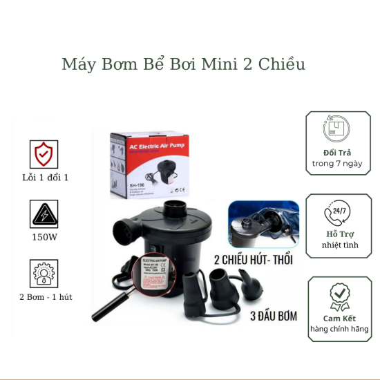 Bơm điện mini 2 chiều bơm và hút kèm phụ kiện cao cấp