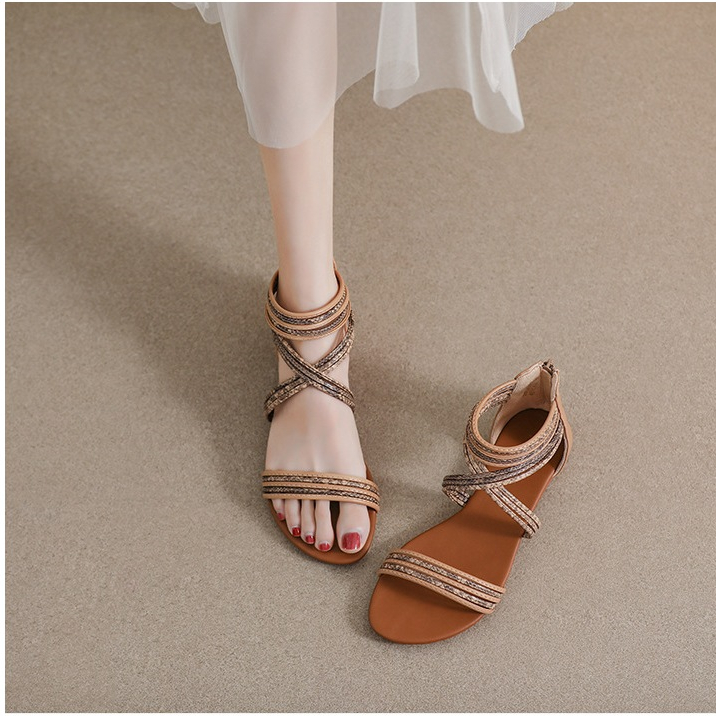 [Chính hãng]Giày sandal chiến binh nữ boho XIANGLV basic thổ cẩm 1.5cm, sandal nữ quai ngang, giày dây NH19 - Laylalay.n