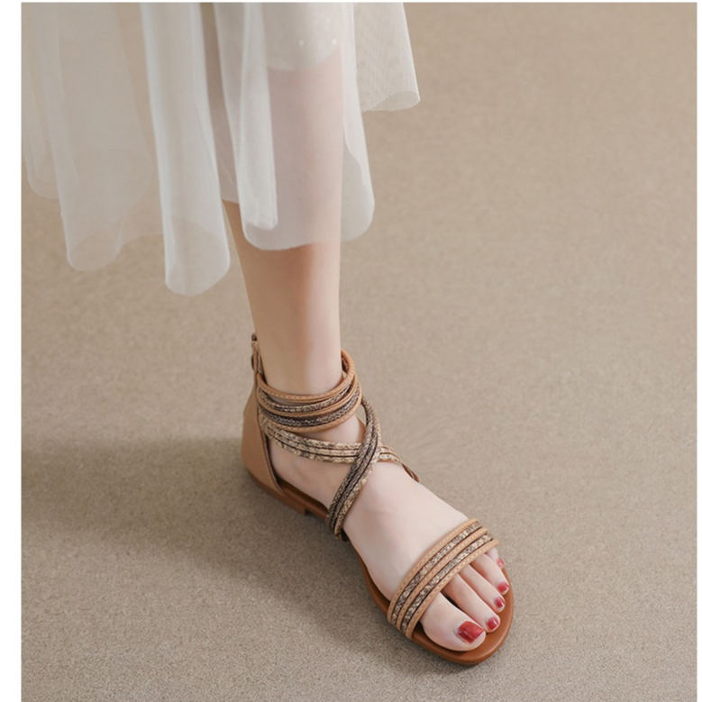 [Chính hãng]Giày sandal chiến binh nữ boho XIANGLV basic thổ cẩm 1.5cm, sandal nữ quai ngang, giày dây NH19 - Laylalay.n