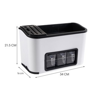 Kệ đựng gia vị nhà bếp 3 cốc để dao thớt nhựa Việt Nhật, Hộp đựng dụng cụ nhà bếp đa năng 5758
