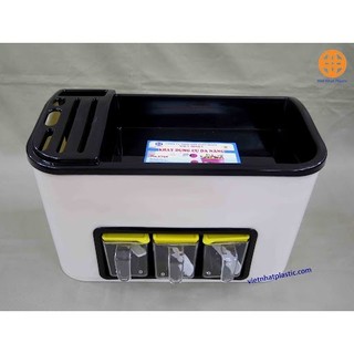Kệ đựng gia vị nhà bếp 3 cốc để dao thớt nhựa Việt Nhật, Hộp đựng dụng cụ nhà bếp đa năng 5758