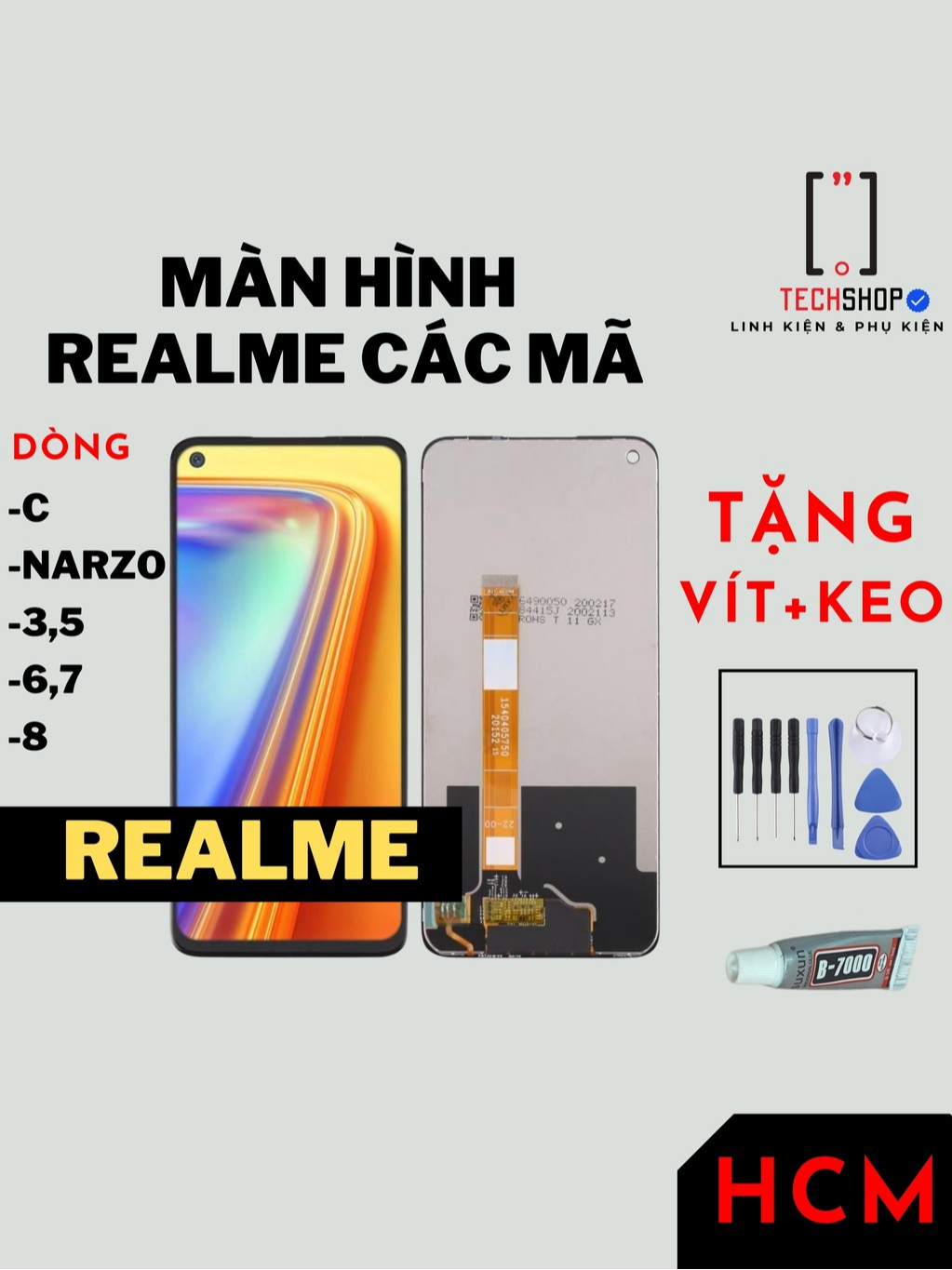 Bộ màn hình REALME chất lượng cao bao test màn hình bảo hành cảm ứng - Tặng bộ vít và keo