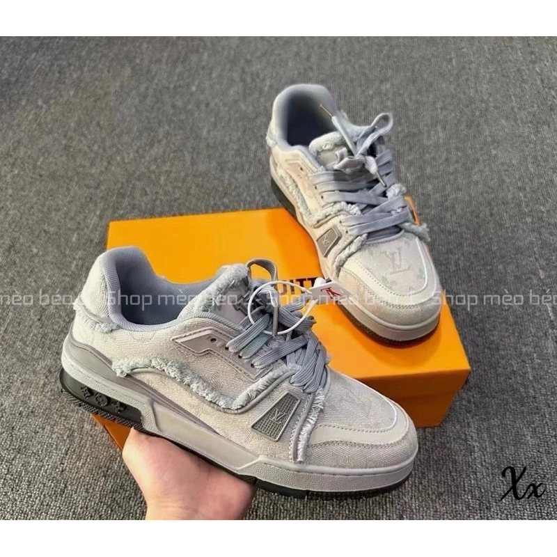 Giày thể thao lv xám viền rách fullbox | Shopee Việt Nam