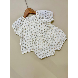Bộ cộc tay mặc nhà chất liệu Xô muslin mềm mại xinh xắn cho bé gái