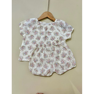 Bộ cộc tay mặc nhà chất liệu Xô muslin mềm mại xinh xắn cho bé gái