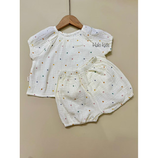 Bộ cộc tay mặc nhà chất liệu Xô muslin mềm mại xinh xắn cho bé gái