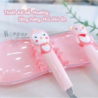 Bộ thìa dĩa ăn dặm Honper HP220 xinh xắn tặng kèm hộp chất liệu cao cấp