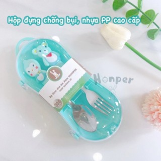 Bộ thìa dĩa ăn dặm Honper HP220 xinh xắn tặng kèm hộp chất liệu cao cấp