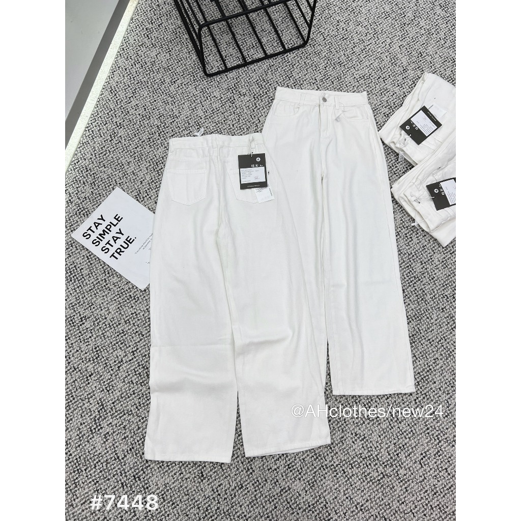 Quần Jean Trắng Trơn Ống Rộng Dáng Suông hàng QC 3355