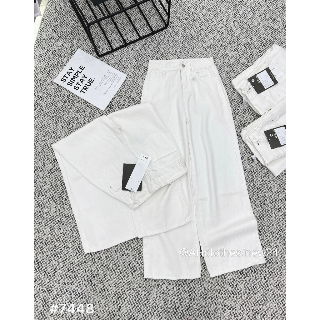 Quần Jean Trắng Trơn Ống Rộng Dáng Suông hàng QC 3355