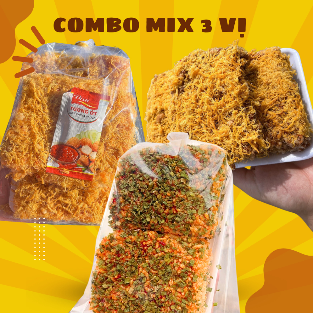combo mix 3 bịch cơm cháy cơm cháy siêu chà bông, gạo lứt chà bông