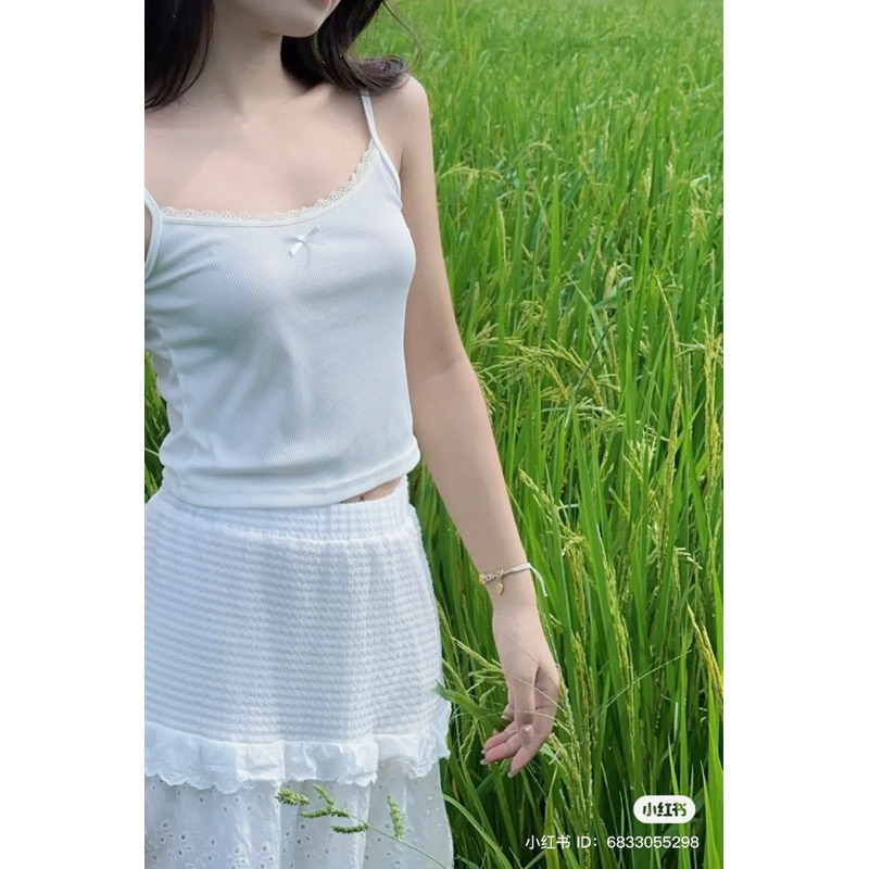 Áo Hai Dây Viền Ren Phối Nơ Chất Thun Gân Co Giãn Lina Closet | BigBuy360 - bigbuy360.vn