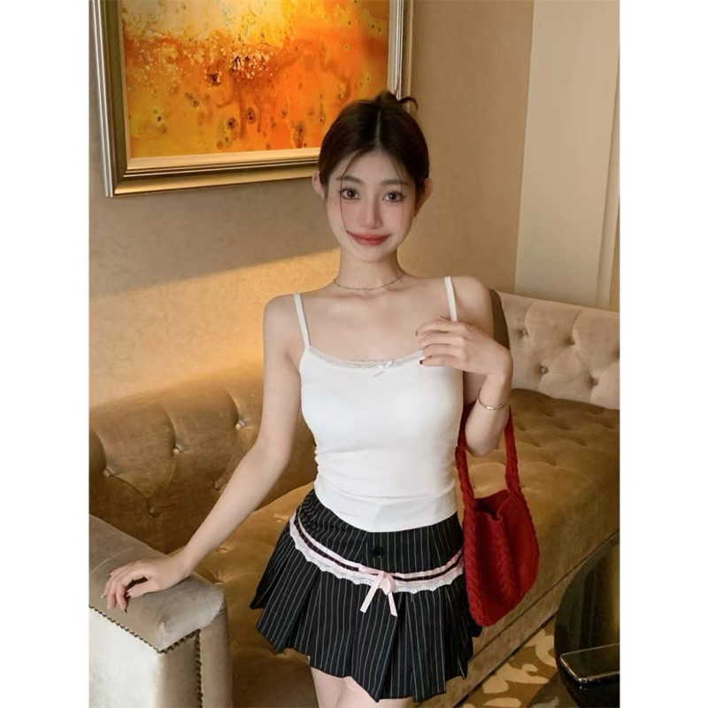 Áo Hai Dây Viền Ren Phối Nơ Chất Thun Gân Co Giãn Lina Closet | BigBuy360 - bigbuy360.vn