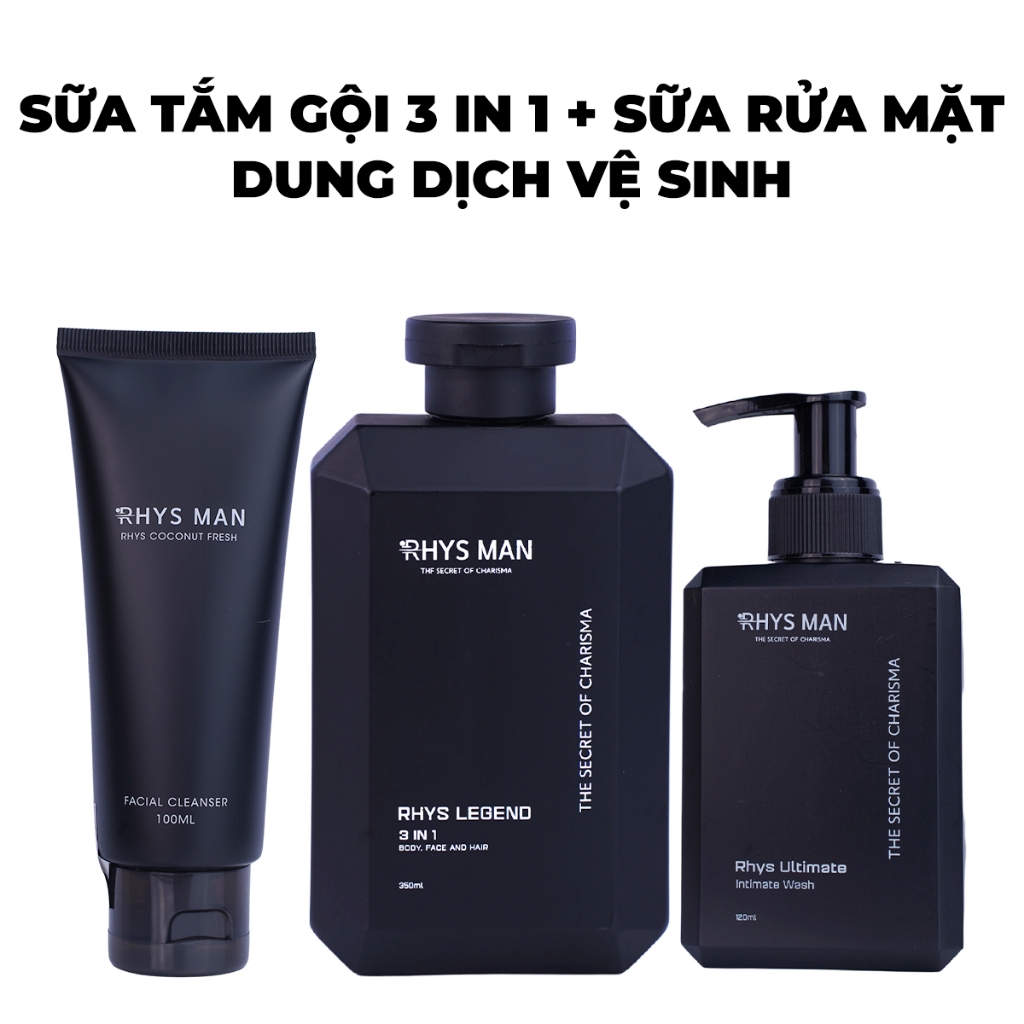 Sữa tắm gội nam 3in1 Rhys Man 350ml & Dung dịch vệ sinh nam bạc hà ...