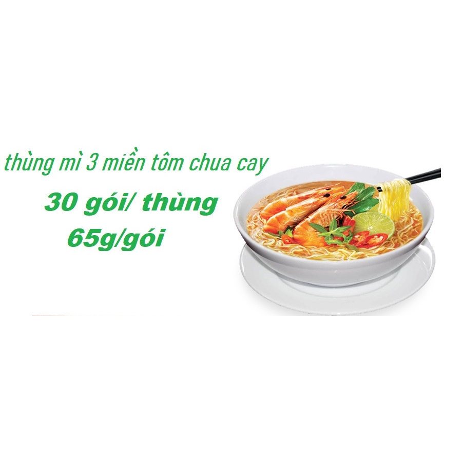 Thùng 30 gói mì 3Miền 2 vị( tôm chua cay và mì Gà sợi phở) 65g