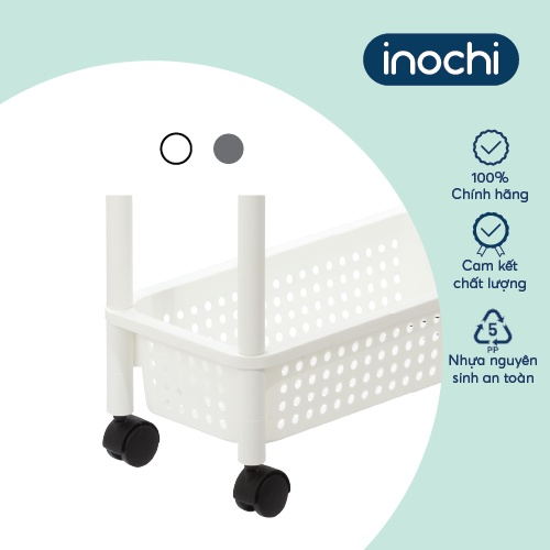 KỆ DI ĐỘNG 4 tầng có bánh xe đa năng Inochi Tokyo, màu Trắng/Ghi, tiện dụng cho nhà tắm, phòng khách