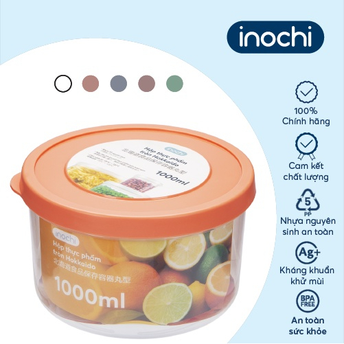 Hộp thực phẩm TRÒN Inochi - Hokkaido 500-750-1000-1500-2000-2500ml (nhiều màu), nhựa nguyên sinh