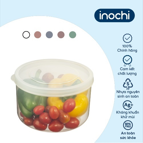 Hộp thực phẩm TRÒN Inochi - Hokkaido 500-750-1000-1500-2000-2500ml (nhiều màu), nhựa nguyên sinh