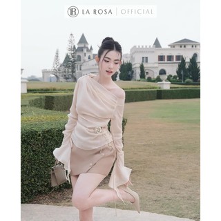 Set Đồ Nữ Tiểu Thư Sang Chảnh La Rosa Áo Lệch Vai Xếp Ly Phối Chân Váy Đính Cúc Thiết Kế Chuẩn Form Tặng Belt Hoa S559