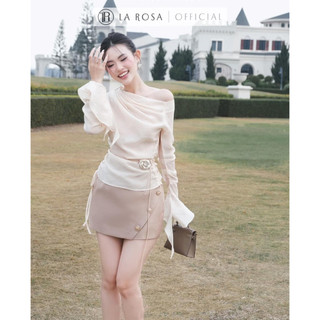 Set Đồ Nữ Tiểu Thư Sang Chảnh La Rosa Áo Lệch Vai Xếp Ly Phối Chân Váy Đính Cúc Thiết Kế Chuẩn Form Tặng Belt Hoa S559